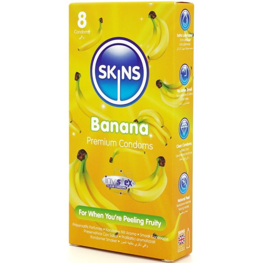 SKINS – PRESERVATIVOS PREMIUM SABOR PLÁTANO PACK 8