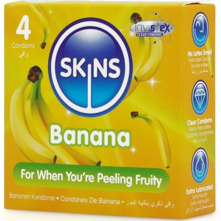 SKINS – PRESERVATIVOS PREMIUM SABOR PLÁTANO PACK 4