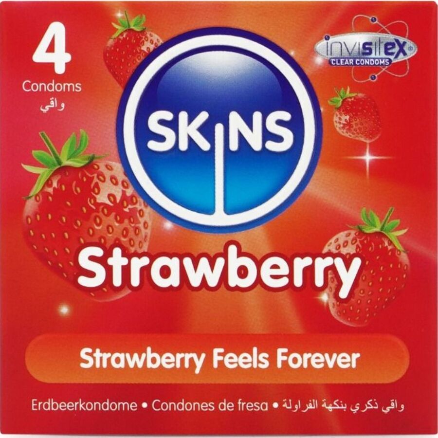 SKINS – PRESERVATIVOS PREMIUM SABOR FRESA PACK 4