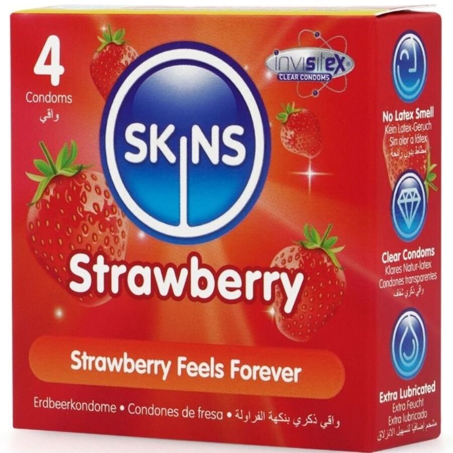 SKINS – PRESERVATIVOS PREMIUM SABOR FRESA PACK 4