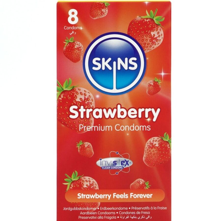 SKINS – PRESERVATIVOS PREMIUM SABOR FRESA PACK 8
