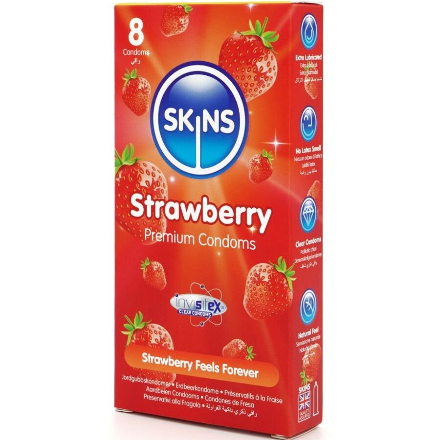 SKINS – PRESERVATIVOS PREMIUM SABOR FRESA PACK 8
