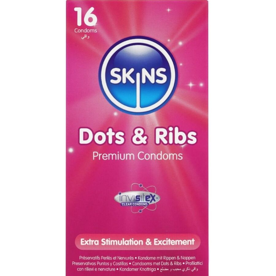 SKINS – DOTS  RIBS PRESERVATIVOS PREMIUM PACK 16