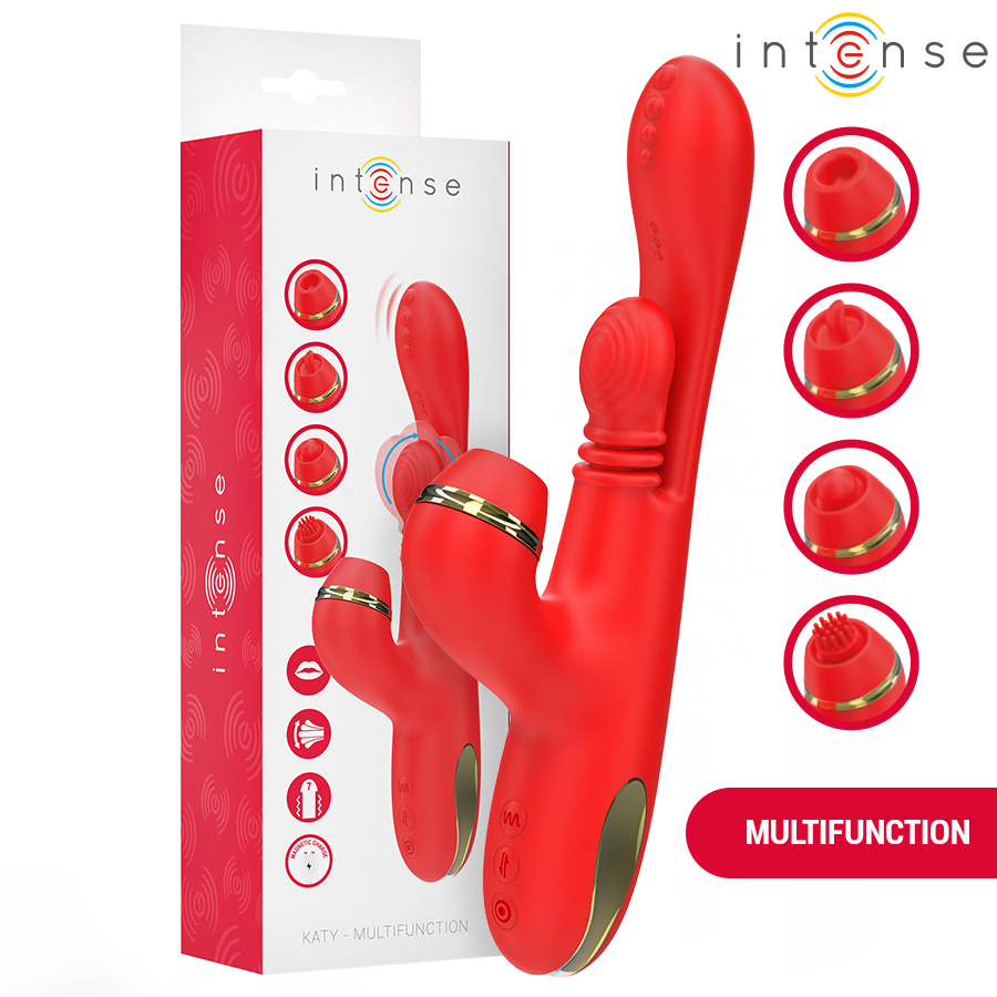 INTENSE – KATY ESTIMULADOR CLÍTORIS MULTIFUNCIÓN 4 CABEZALES INTERCAMBIABLES ROJO