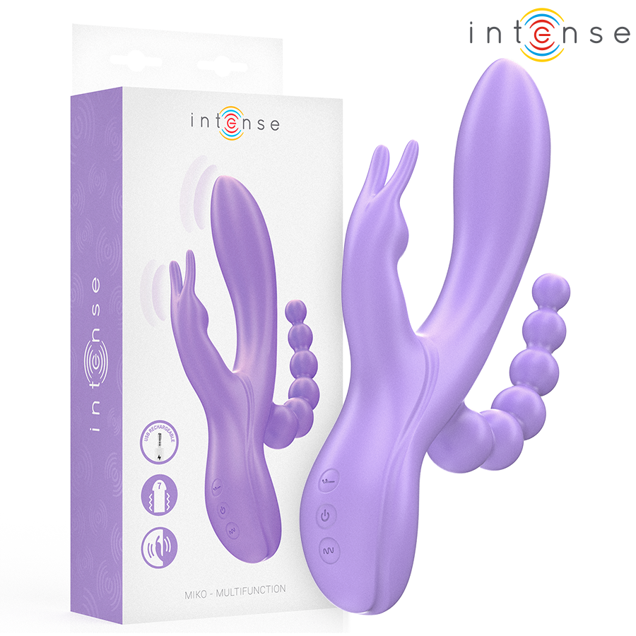 INTENSE – MIKO TRIPLE VIBRADOR RABBIT  ESTIMULADOR  ANAL 7 VIBRACIONES MORADO