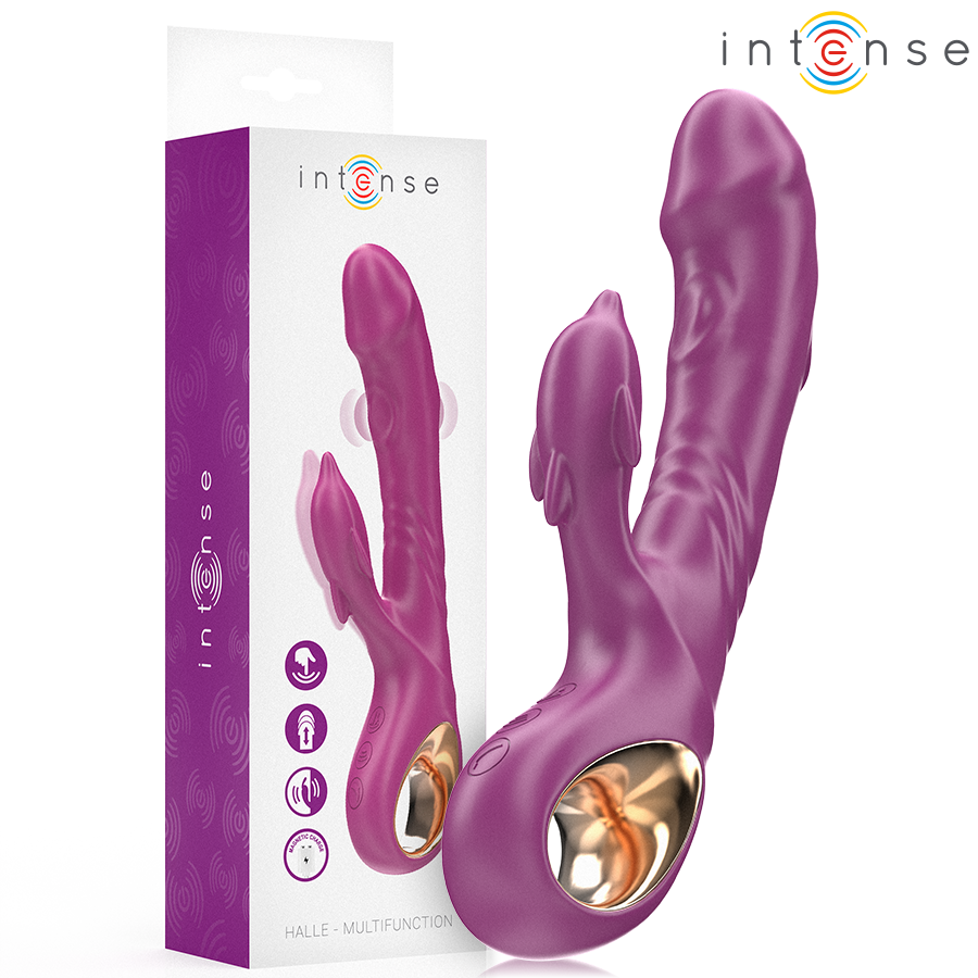INTENSE – HALLE VIBRADOR MULTIFUNCIÓN CON LENGUA ESTIMULADORA EN FORMA DE DELFÍN MORADO