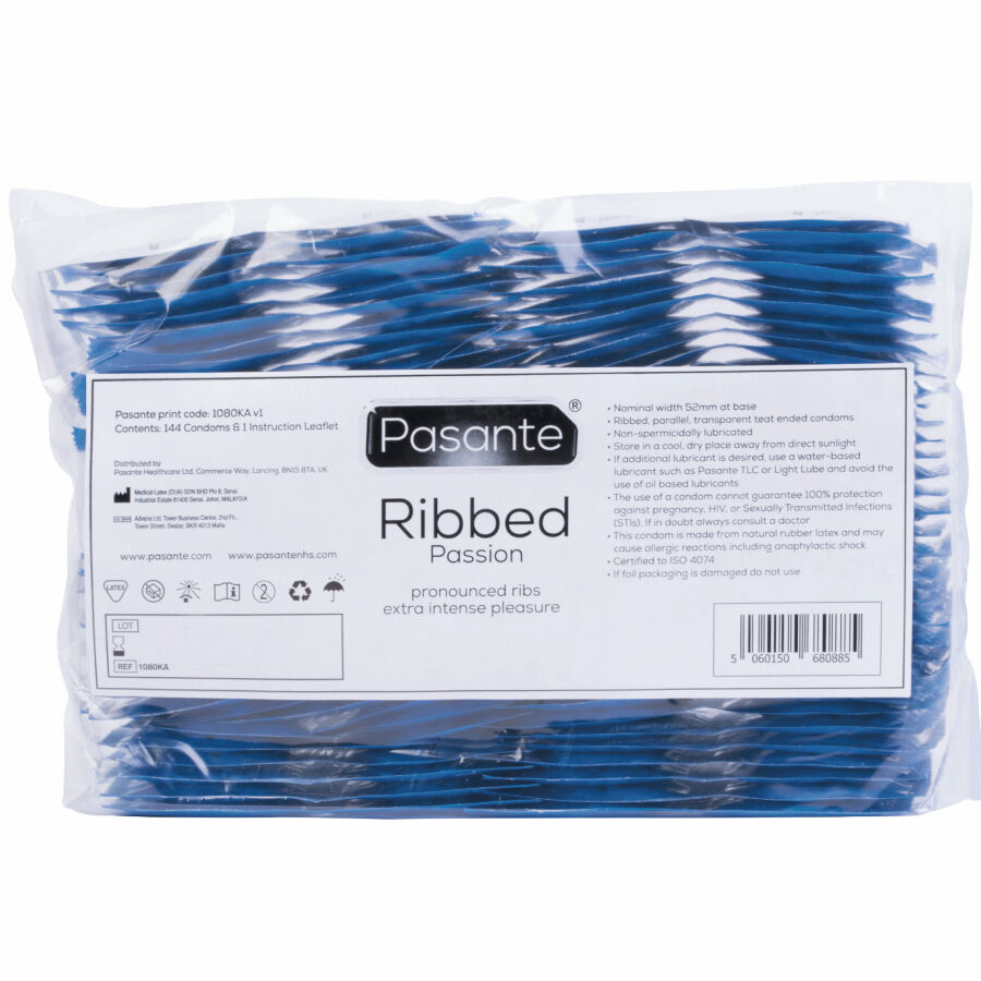 PASANTE – RIBBED PASSION PRESERVATIVOS BOLSA 144 UNIDADES