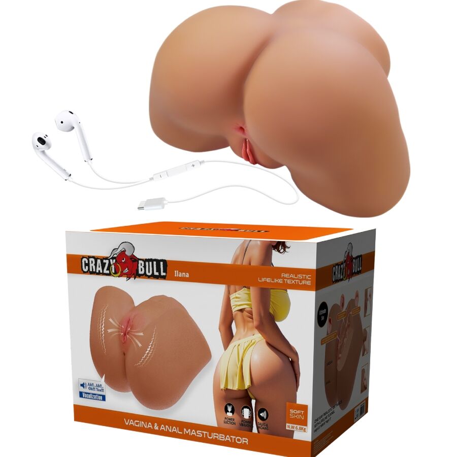 CRAZY BULL – ILANA TRASERO FEMENINO REALISTA VIBRADOR SUCCIONADOR CON SONIDO 6.8 KG
