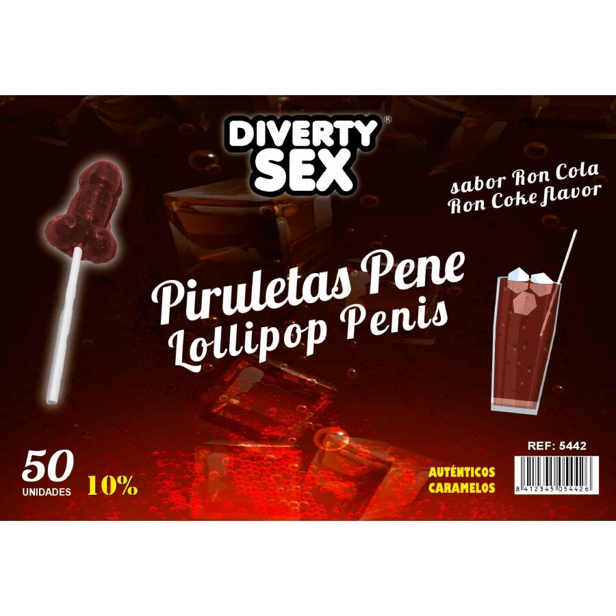 DIABLO GOLOSO – 50 PIRULETAS PENE RON COLA 10% ALCOHOL