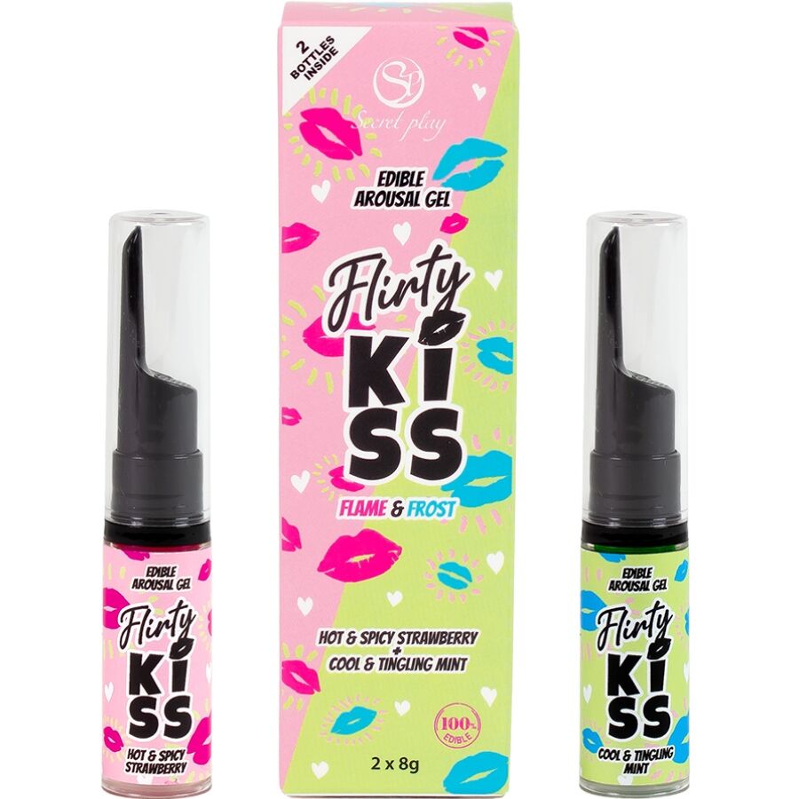 SECRETPLAY – FLIRTY KISS GELES CON EFECTOS SEXO ORAL FRESA MENTA 2 x 8 GR