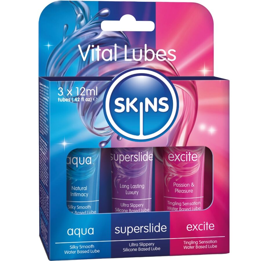 SKINS – VITAL LUBES KIT LUBRICANTES AQUA, SUPERSLIDE  EXCITE 3 x 12 ML