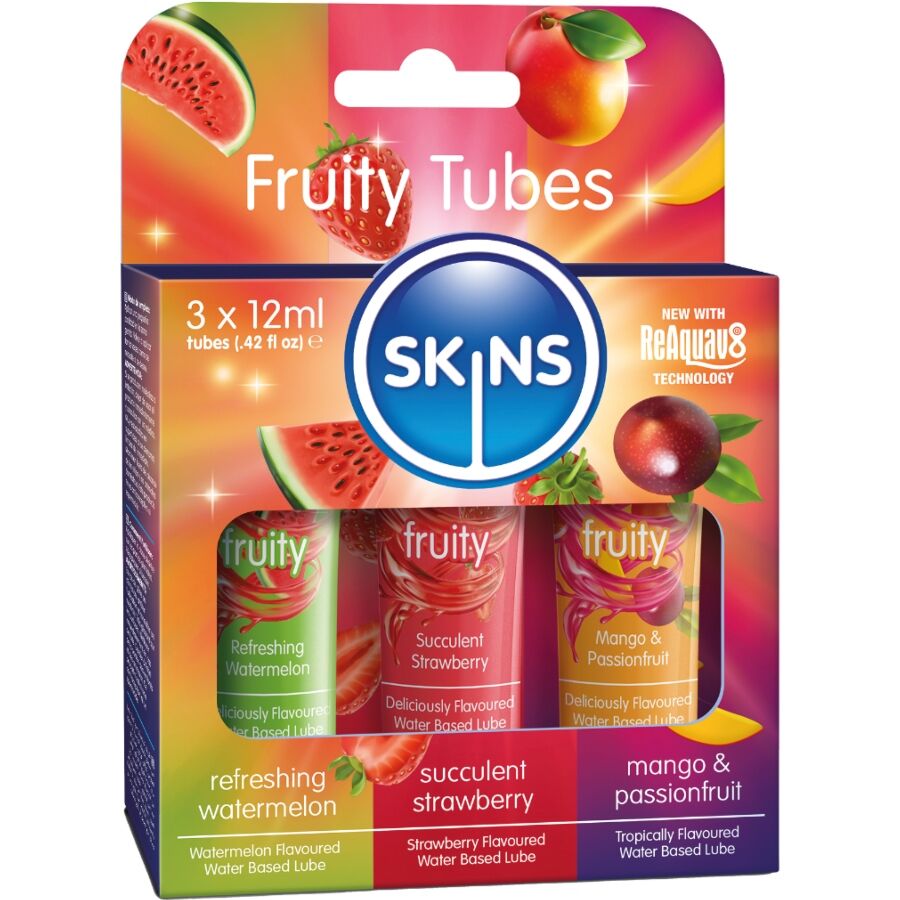 SKINS – FRUITY LUBES KIT LUBRICANTES SANDÍA, FRESA MANGO 3 x 12 ML