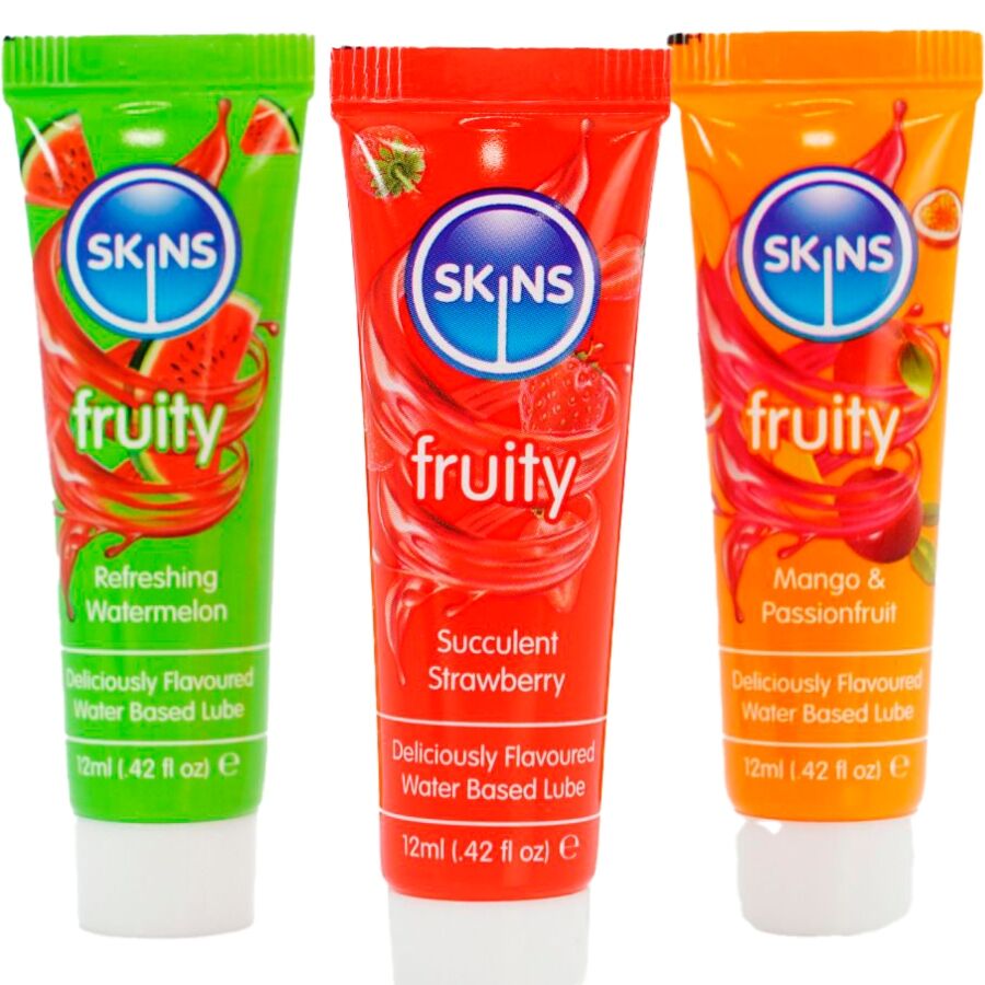 SKINS – FRUITY LUBES KIT LUBRICANTES SANDÍA, FRESA MANGO 3 x 12 ML