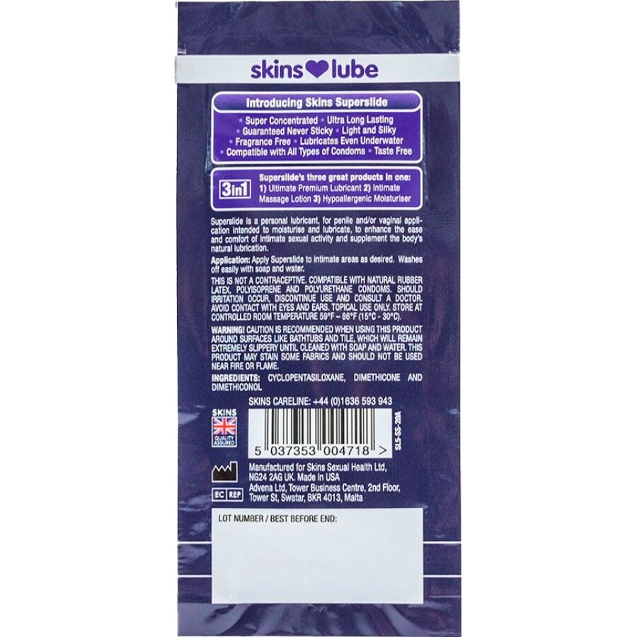 SKINS – SUPERSLIDE LUBRICANTE BASE DE SILICONA MONODOSIS 5 ML