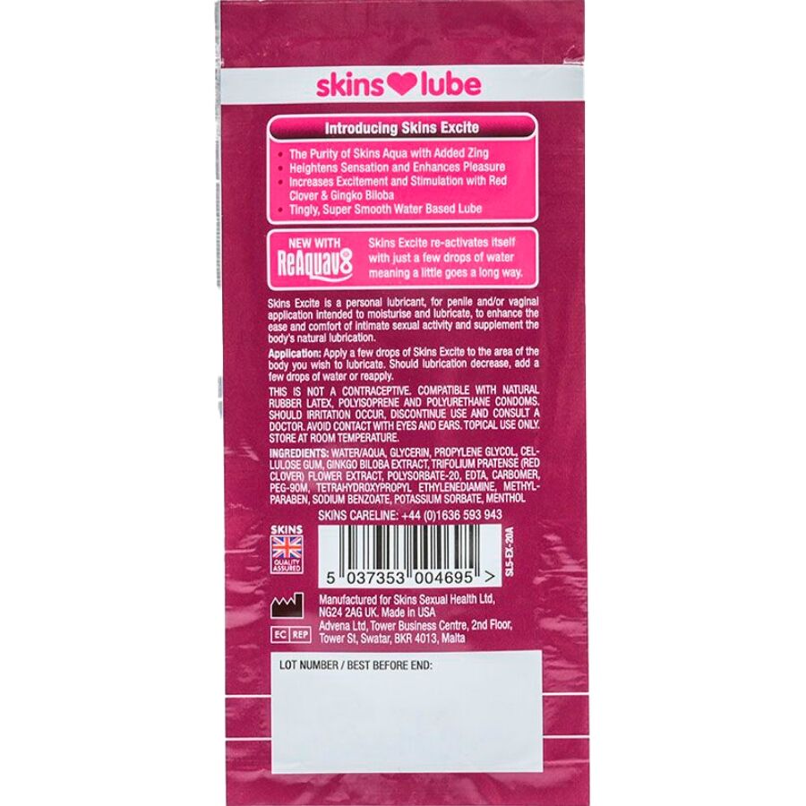 SKINS – EXCITE WATER-BASED LUBRICANT SINGLE-DOSE 5 ML