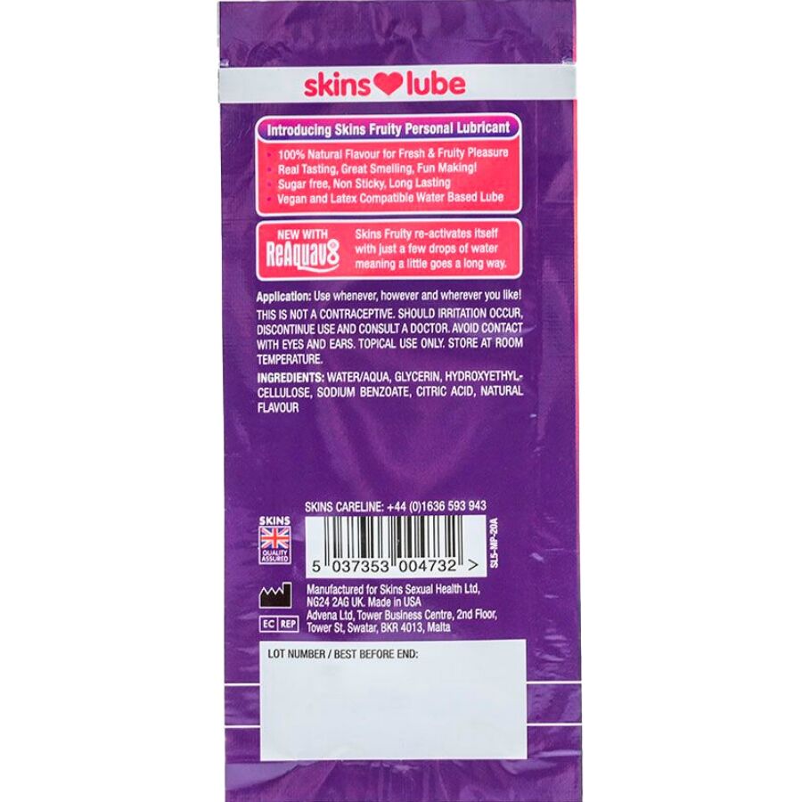 SKINS – FRUITY WATER-BASED LUBRICANT MANGO  PASSION FRUIT SINGLE-DOSE 5 ML