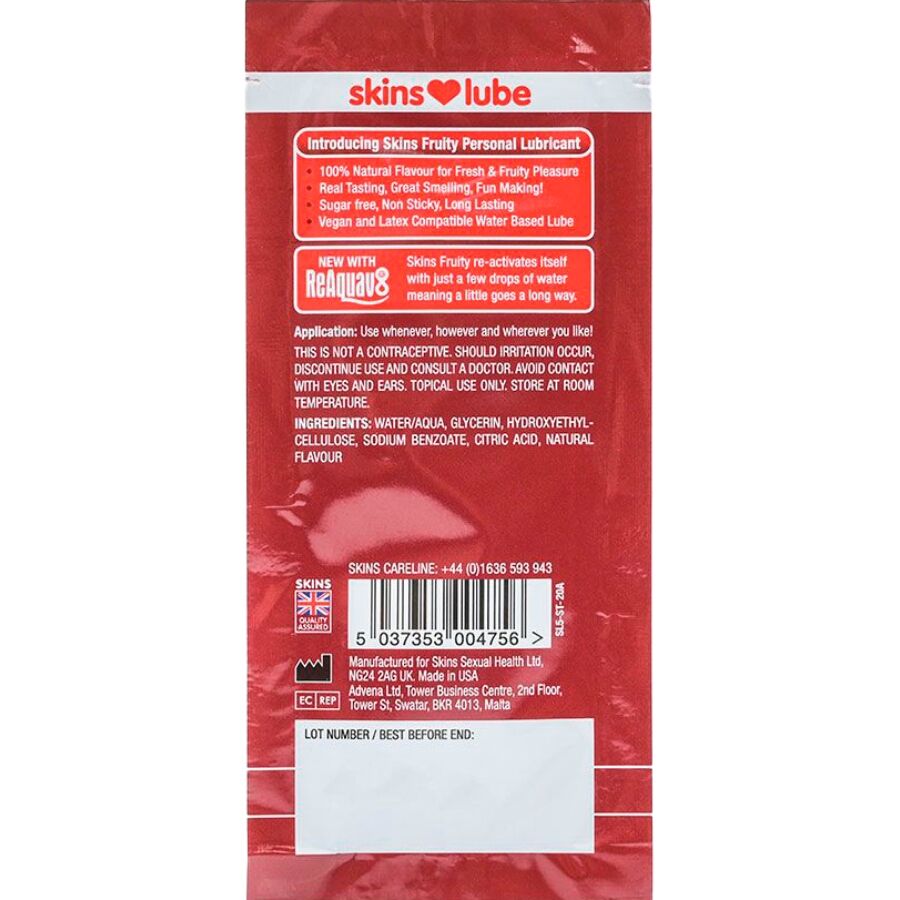 SKINS – FRUITY WATER-BASED LUBRICANT STRAWBERRY SINGLE-DOSE 5 ML