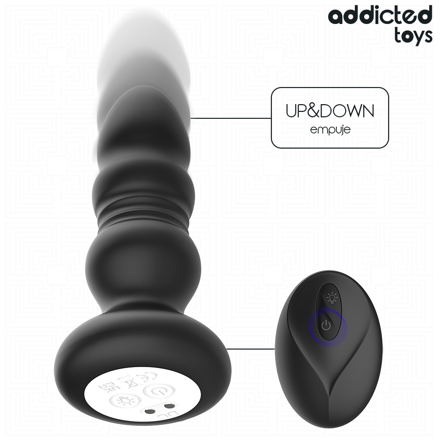 ADDICTED TOYS – PLUG ANAL VIBRADOR THRUSTING Y LUZ LED CONTROL REMOTO
