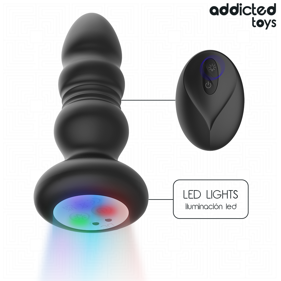 ADDICTED TOYS – PLUG ANAL VIBRADOR THRUSTING Y LUZ LED CONTROL REMOTO