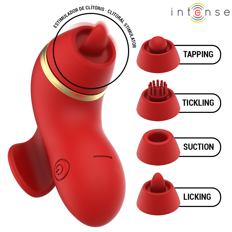 INTENSE – PATTY ESTIMULADOR CON 4 CABEZALES, SUCCIÓN, TAPPING, TICKLING Y LICKING