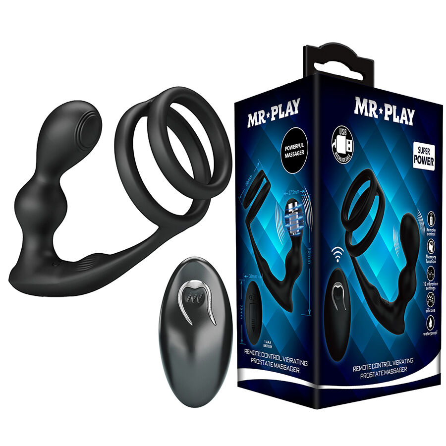 MR PLAY – ANILLO PARA PENE CON PLUG ANAL CON VIBRACIÓN CONTROL REMOTO