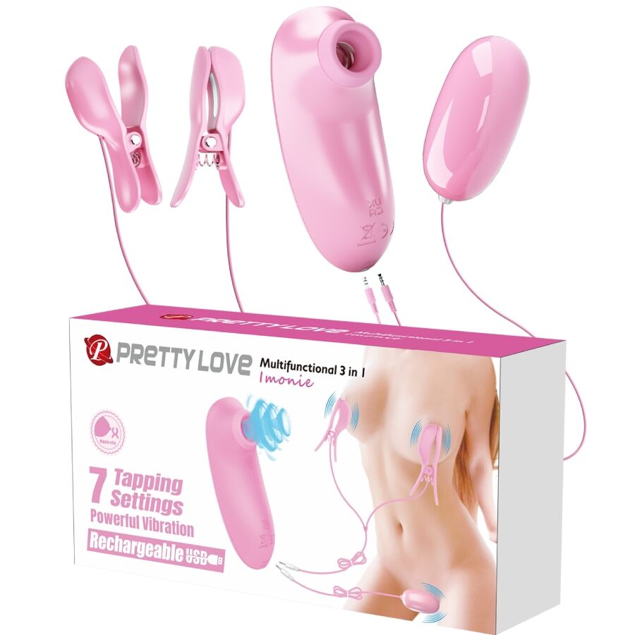 PRETTY LOVE – IMONIE SET MULTIFUNCIONAL 3 EN 1 CON SUCCIONADOR, PEZONES Y CLÍTORIS