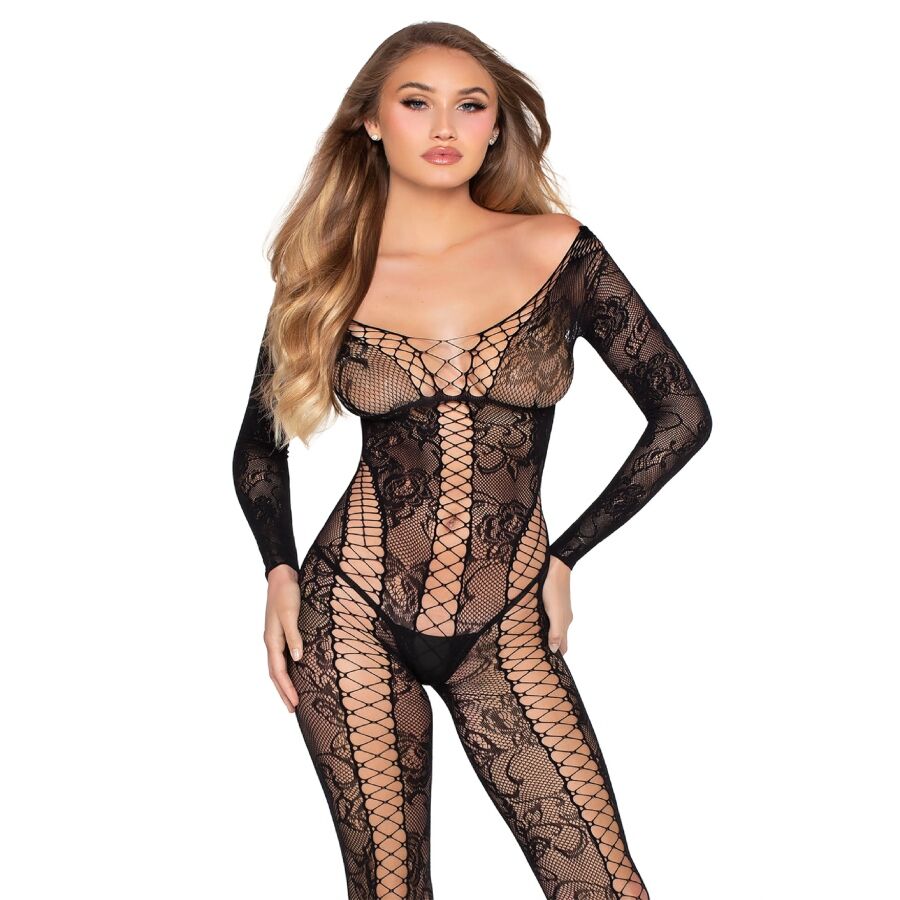 LEG AVENUE – 89369 NET  LACE JUMPSUIT BLACK – ONE SIZE