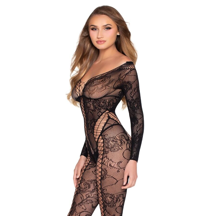 LEG AVENUE – 89369 NET  LACE JUMPSUIT BLACK – ONE SIZE