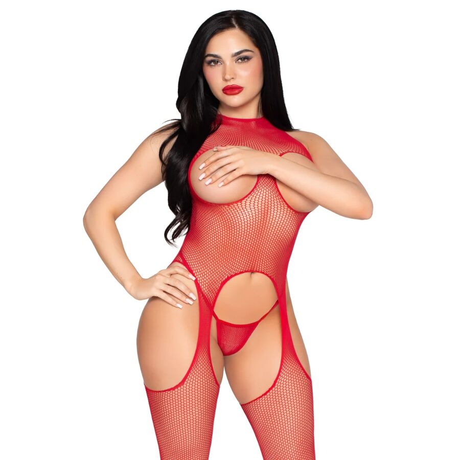 LEG AVENUE – 89374 BODYSTOCKING SIN COPAS Y PANTY ROJO – TALLA ÚNICA