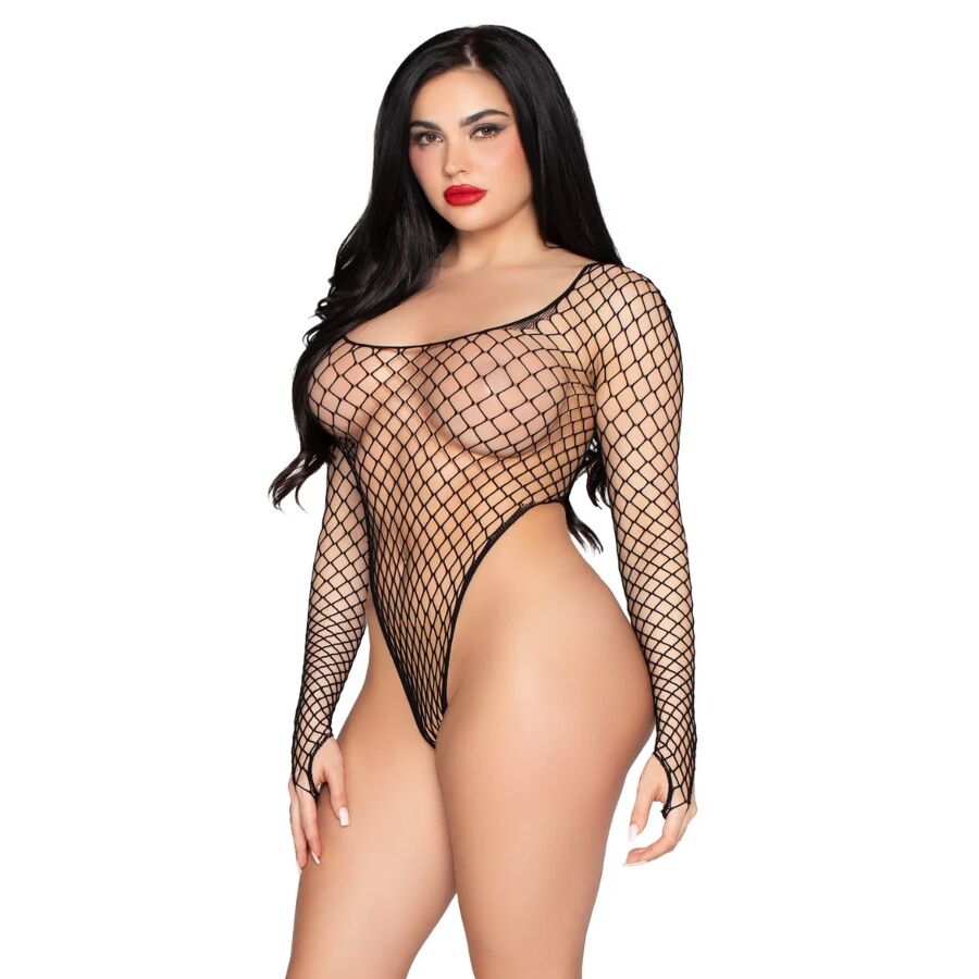 LEG AVENUE – 89377 BODYSUIT DE RED INDUSTRIAL DE CORTE ALTO NEGRO – TALLA ÚNICA