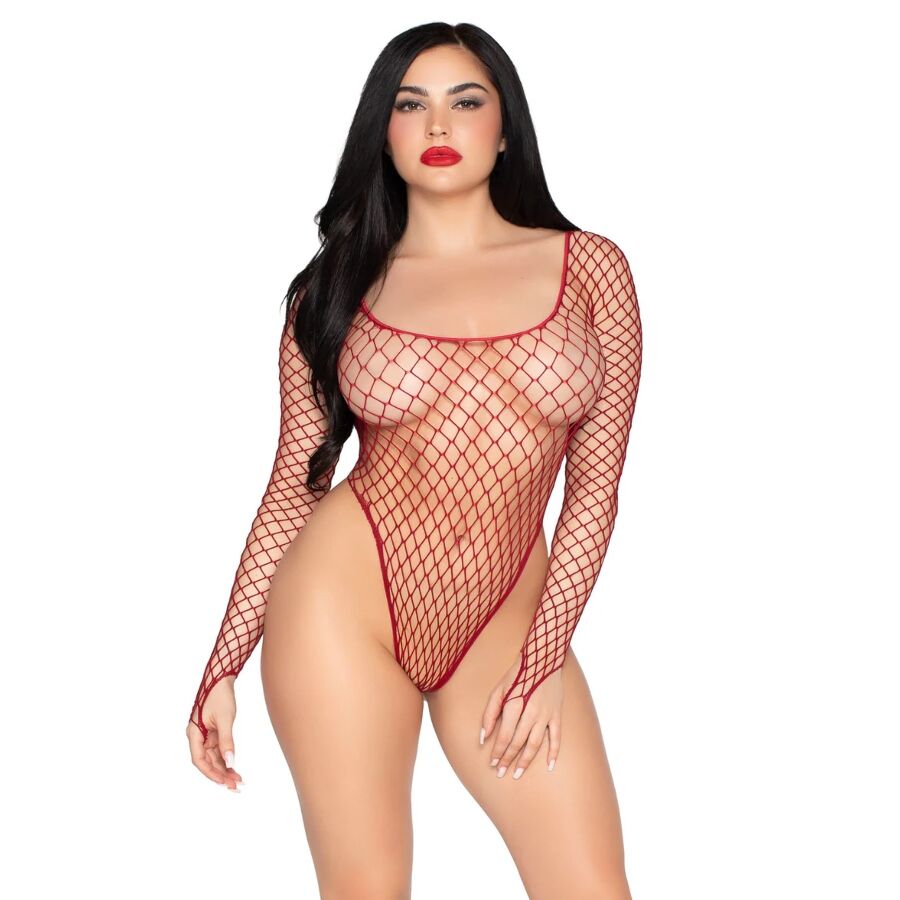 LEG AVENUE – 89377 BODYSUIT DE RED INDUSTRIAL DE CORTE ALTO ROJO – TALLA ÚNICA