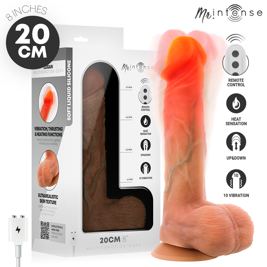 MR INTENSE – LOGAN VIBRATOR DILDO SILICONE WITH HEAT EFFECT AND REMOTE CONTROL 20 CM -Ø- 4,1 CM