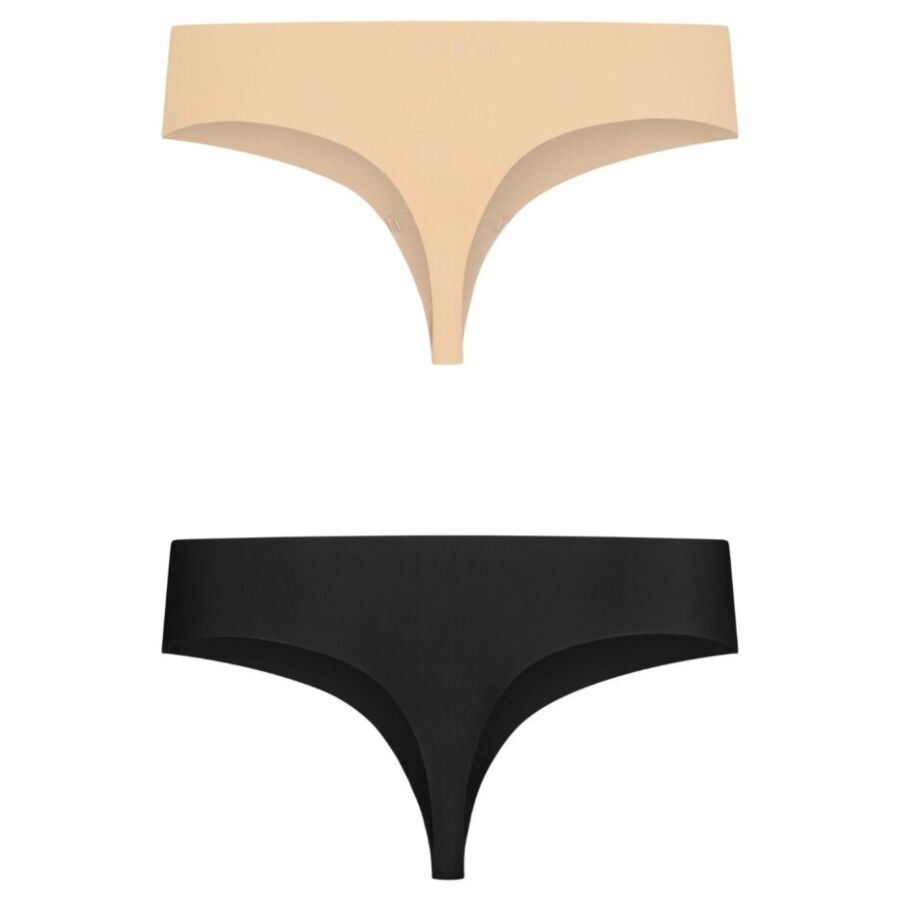BYE-BRA – INVISIBLE THONG 2 PACK BEIGE  BLACK SIZE S