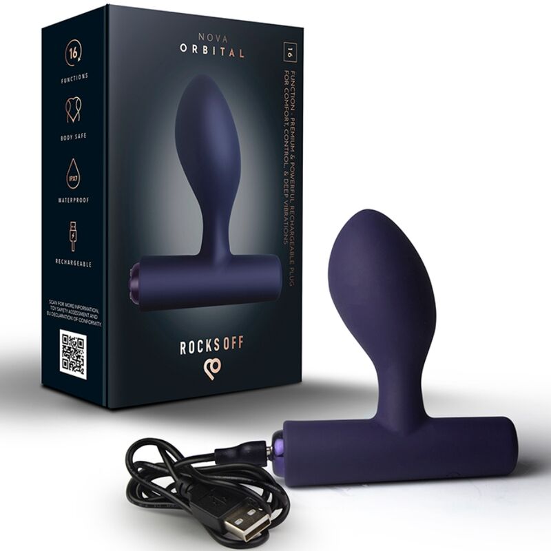 ROCKS-OFF – NOVA ORBITAL RECHARGEABLE PREMIUM  POWERFUL ANAL PLUG 16 FUNCTION BLUE