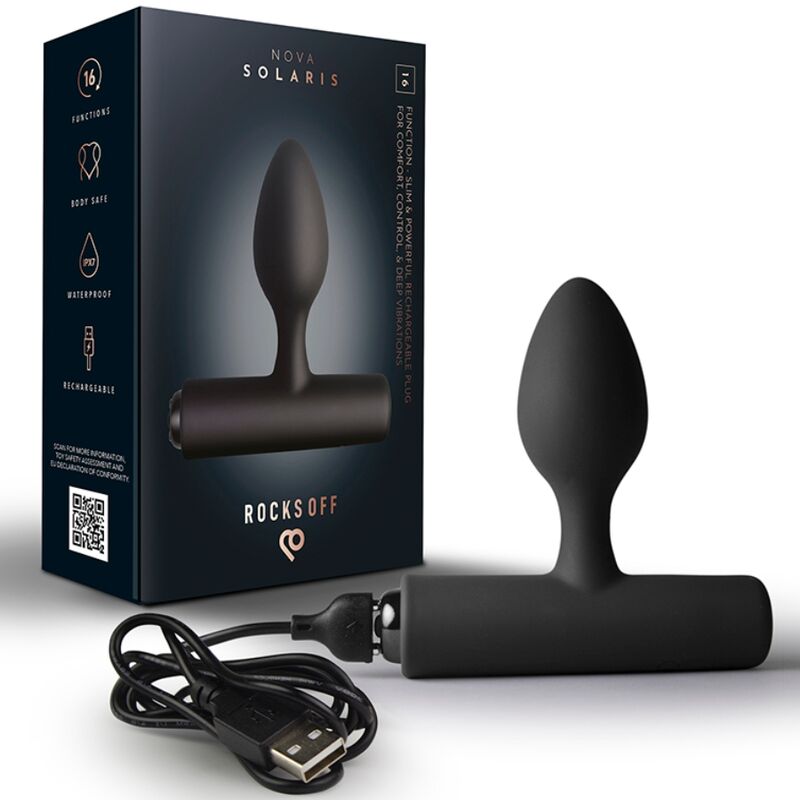 ROCKS-OFF – NOVA SOLARIS RECHARGEABLE SLIM  POWERFUL ANAL PLUG 16 FUNCTION BLACK