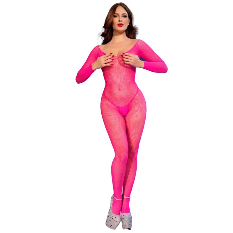 CHILIROSE – CR 4894 NEON PINK MESH BODYSTOCKING S/M