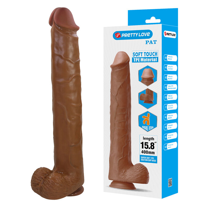PRETTY LOVE – PAT REALISTIC FLEXIBLE DILDO WITH SUCTION CUP 40 CM -Ø- 6 CM BROWN