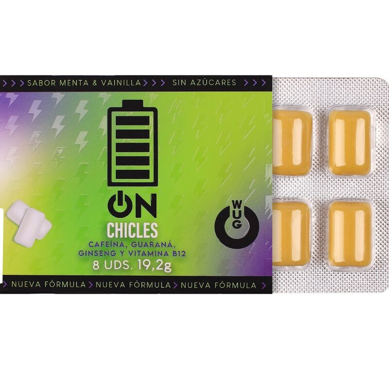 WUG ON – FUNCTIONAL CAFFEINE GUARANA GUM MINT VANILLA FLAVOUR BLISTER 8 PCS
