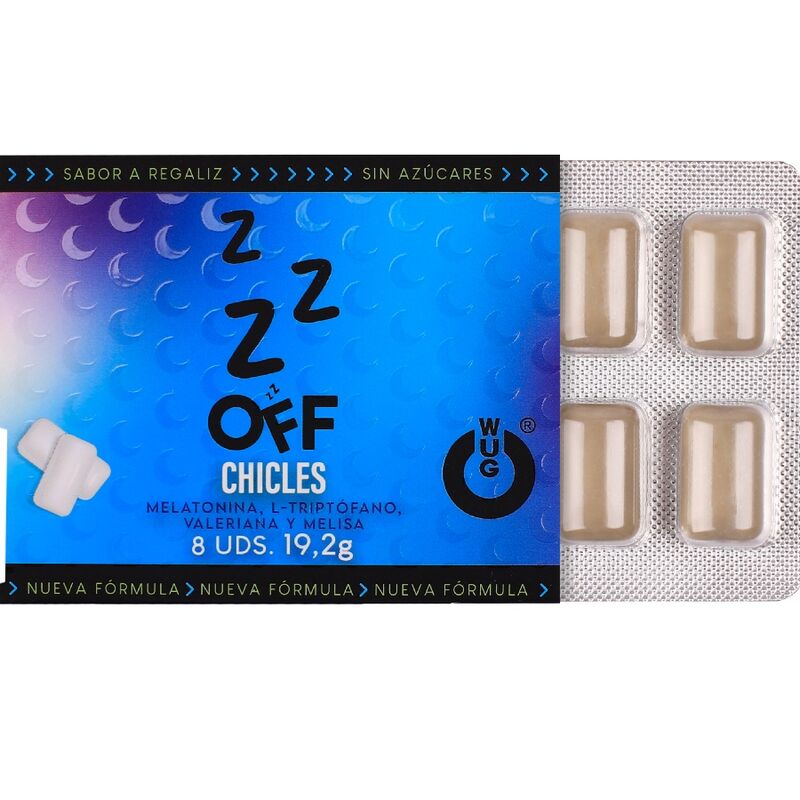 WUG OFF – FUNCTIONAL MELATONIN VALERIAN LIQUORICE FLAVOUR GUM BLISTER 8 PCS