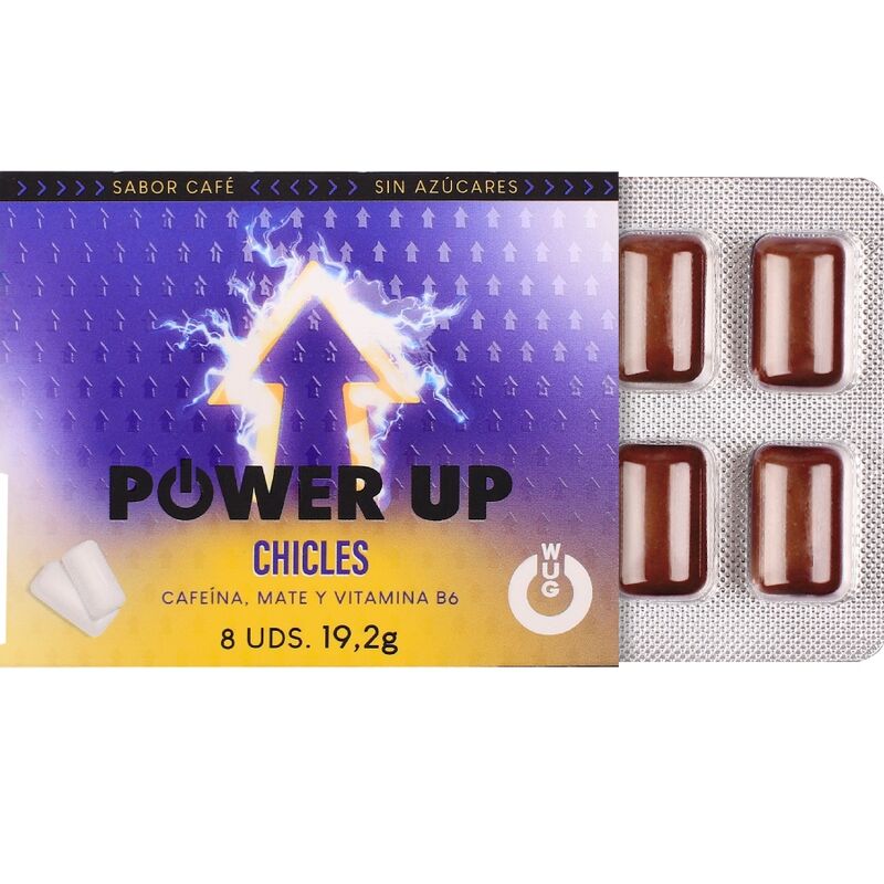 WUG POWER UP FUNCTIONAL CAFFEINE MATE COFFEE FLAVOUR GUM BLISTER 8 PCS