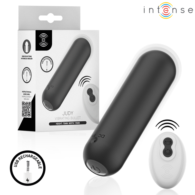 INTENSE – JUDY RECHARGEABLE VIBRATING BULLET WITH REMOTE CONTROL BLACK