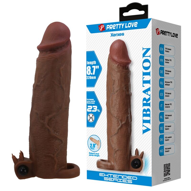 PRETTY LOVE – XERXES VIBRATING PENIS SLEEVE 22 CM Ø 4.5 CM BROWN