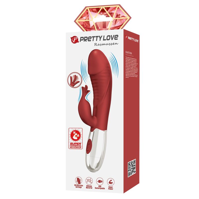 PRETTY LOVE – ROSEWOOD RABBIT VIBRATOR 30 FUNCTIONS USB RECHARGEABLE RED