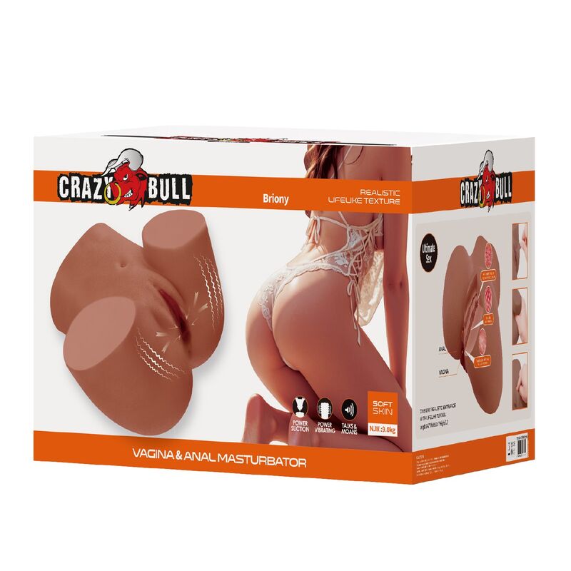 CRAZY BULL – REALISTIC FEMALE TORSO MASTURBATOR DUAL ENTRY WITH VIBRATION AND SUCTION NATURAL COLOR