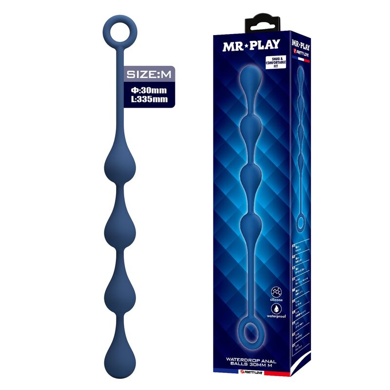 MR PLAY – BLUE SILICONE ANAL BEADS SIZE M 33 CM