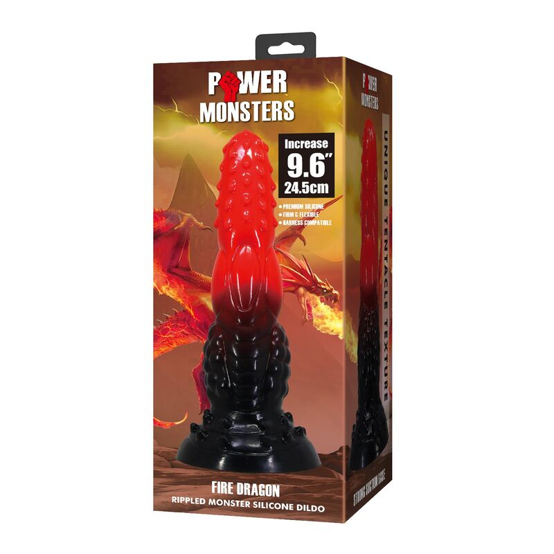 POWER MONSTERS – FIRE DRAGON FANTASY DILDO WITH SUCTION CUP 24.5 CM Ø 5.8 CM RED BLACK