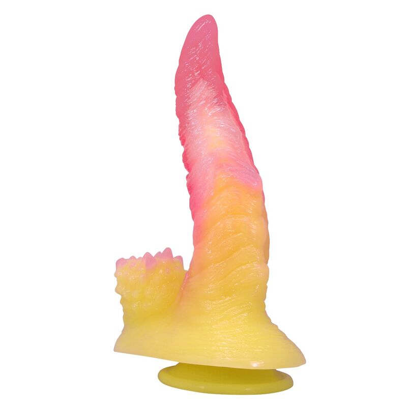 POWER MONSTERS – RIPPLIED MONSTER FANTASY DILDO WITH SUCTION CUP 22.5 CM Ø 5.5 CM PINK YELLOW