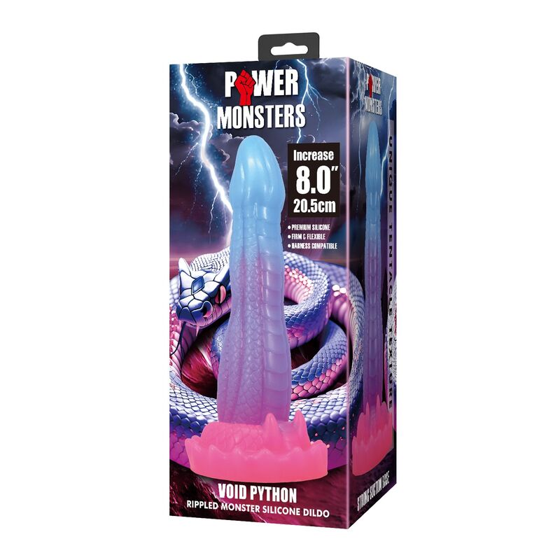 POWER MONSTERS – VOID PYTHON FANTASY DILDO WITH SUCTION CUP 20.5 CM Ø 5.2 CM BLUE, PURPLE PINK