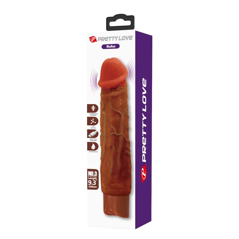PRETTY LOVE – DUKE REALISTIC VIBRATOR 23.5 CM Ø 4.8 CM BROWN