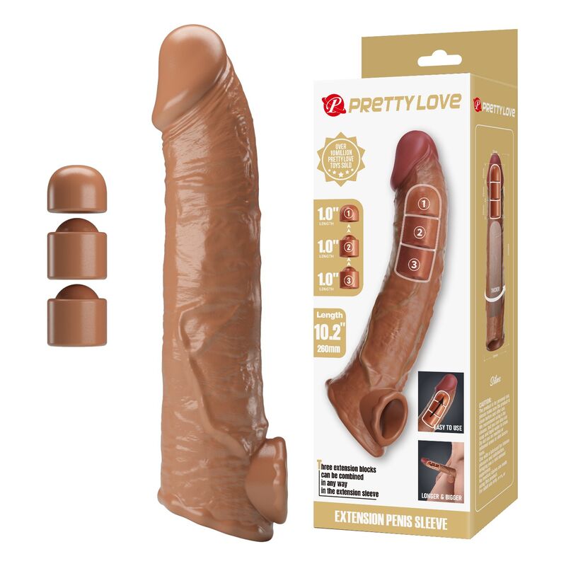 PRETTY LOVE – ADJUSTABLE PENIS EXTENSION SLEEVE 26 CM Ø 4 CM NATURAL